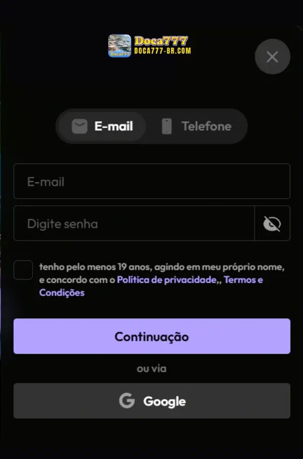 Cadastro no Doca777 Casino